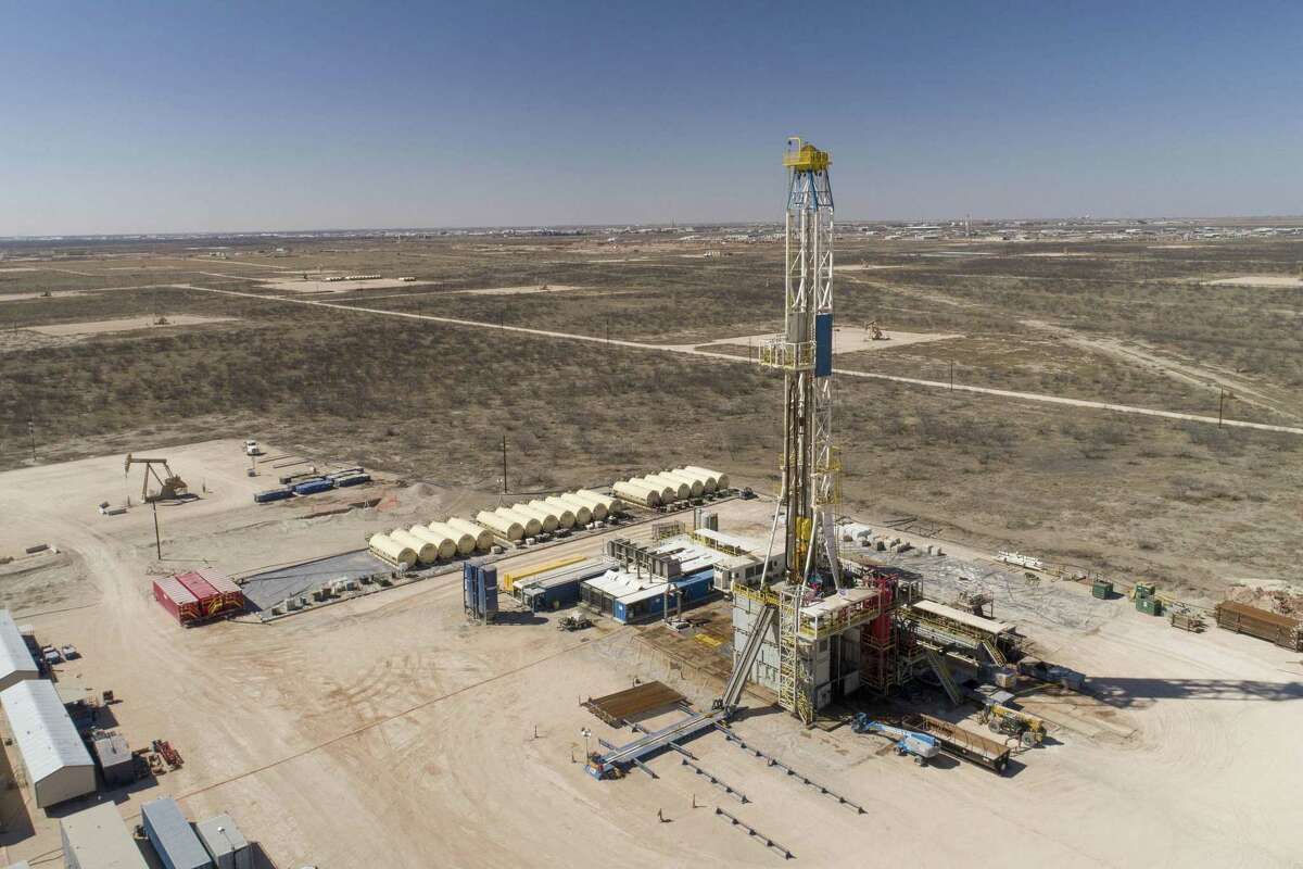 Aerial view of an onshore drilling and production site in Texas